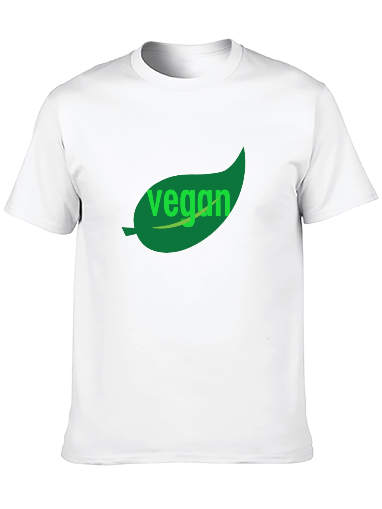 Vegan T-Shirt - Green Leaf Design Black Cotton