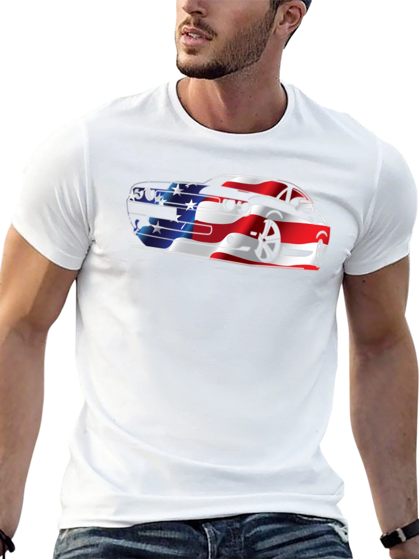 American Flag Car Graphic Black T-Shirt
