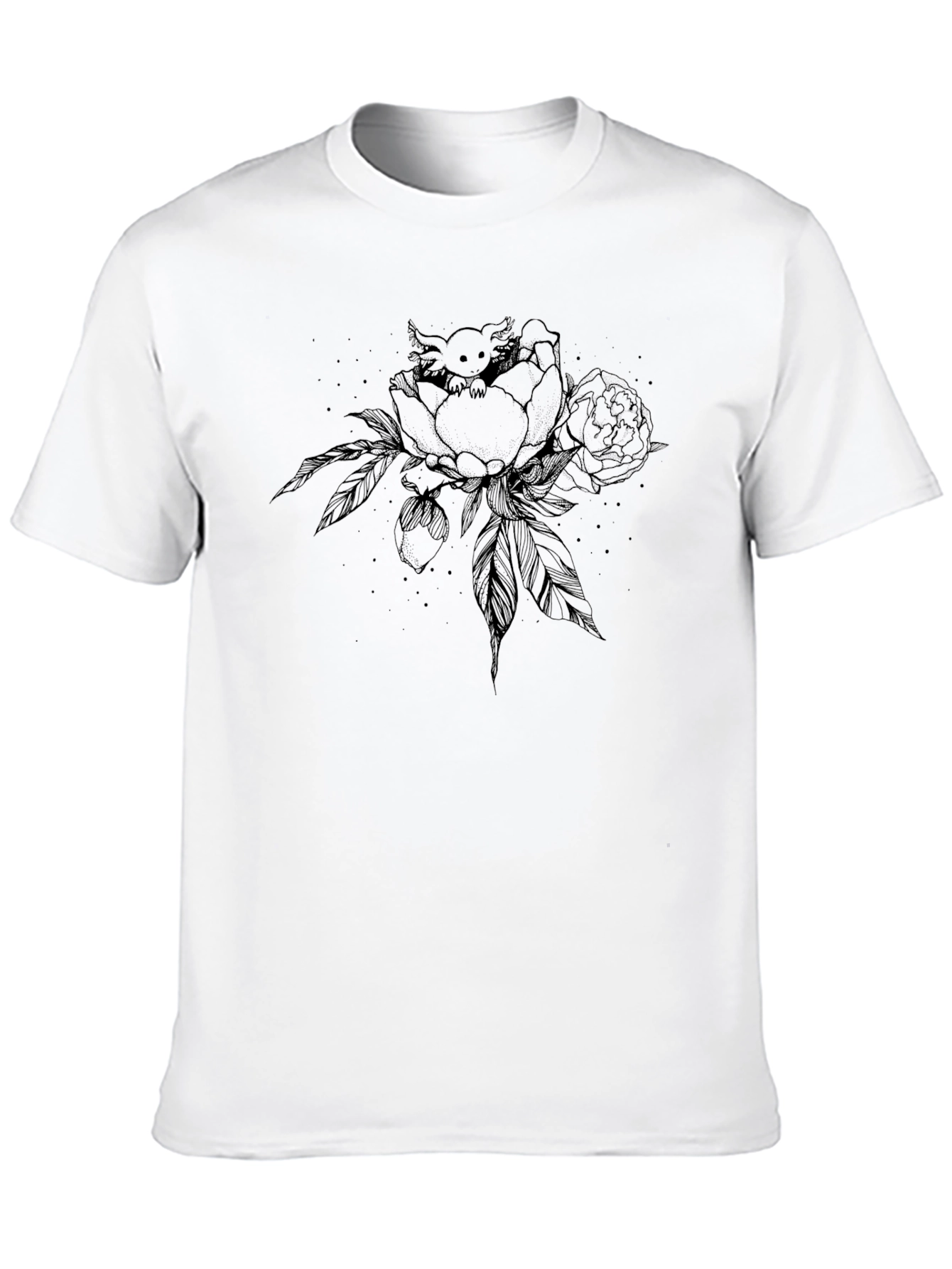 Axolotl in Peony T-Shirt - Black Graphic Tee