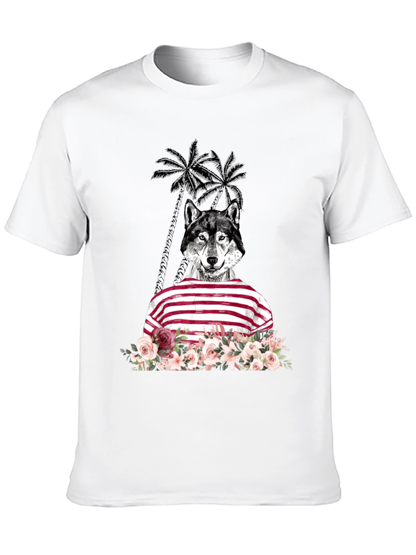 Wolf in Stripes Floral T-Shirt