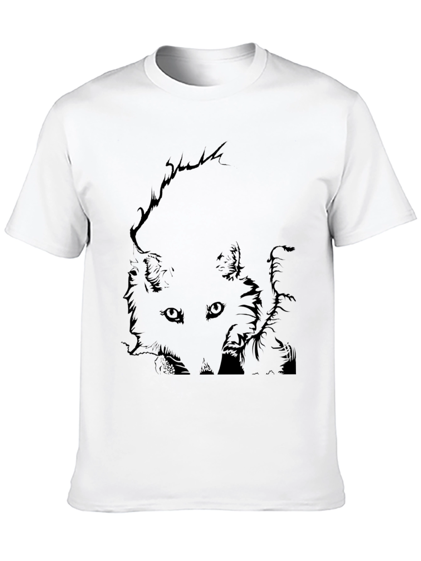 Black T-Shirt with Fox Graphic Print for Men