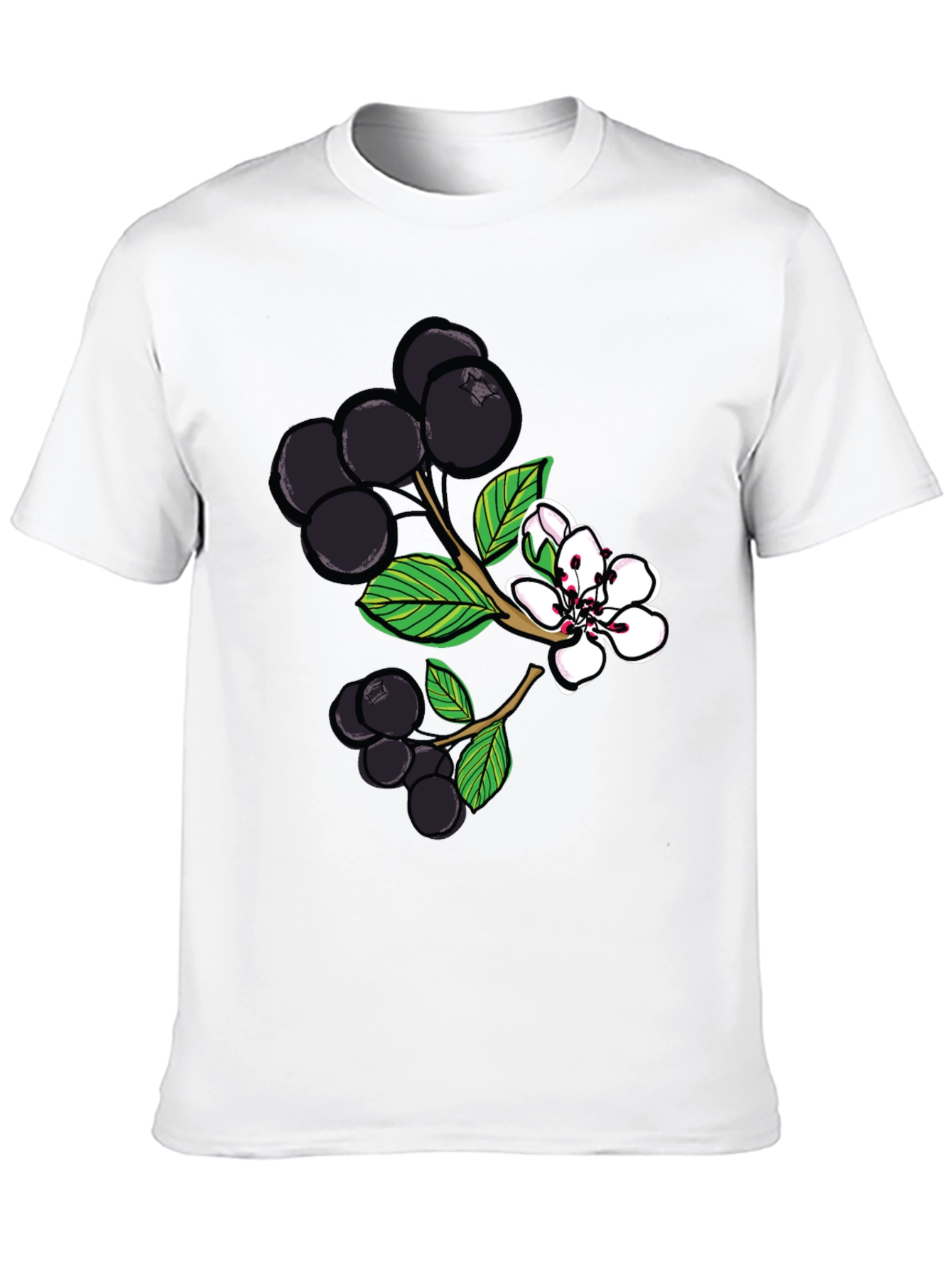 Black Aronia Berry Graphic Tee - Botanical Style