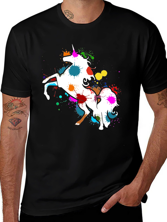 Unicorn Splatter Graphic T-Shirt - Mens Black Tee