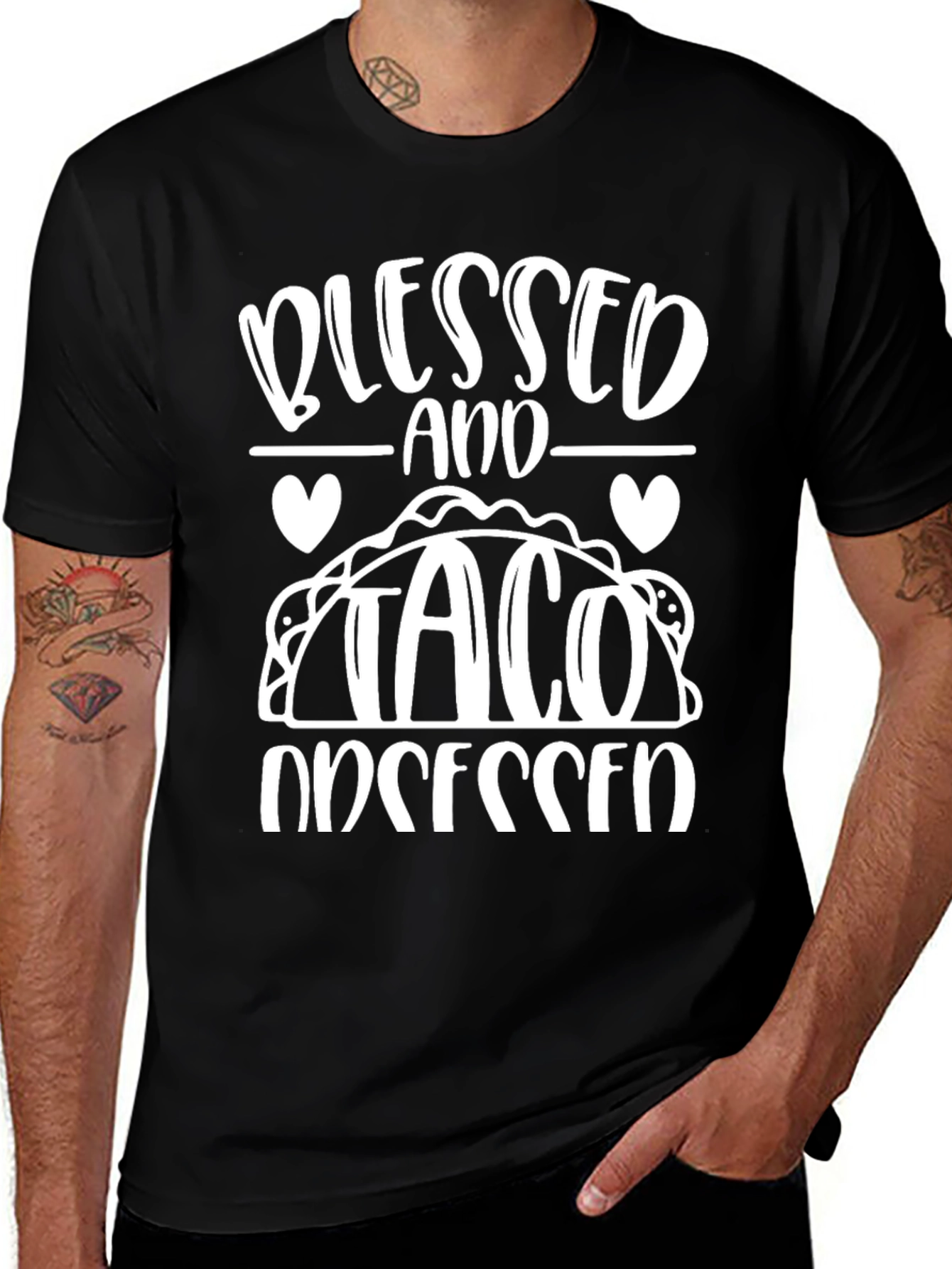 Blessed and Taco Obsessed Black T-Shirt