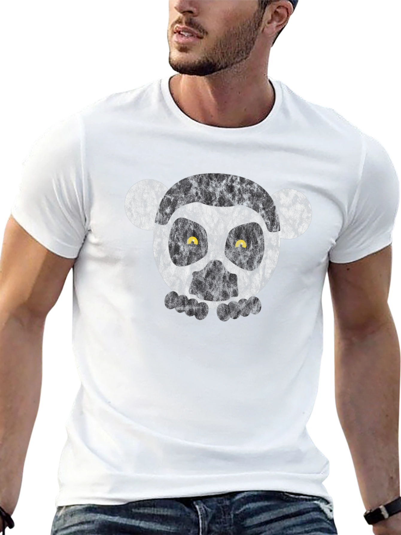 Black T-Shirt with Lemur Face Graphic