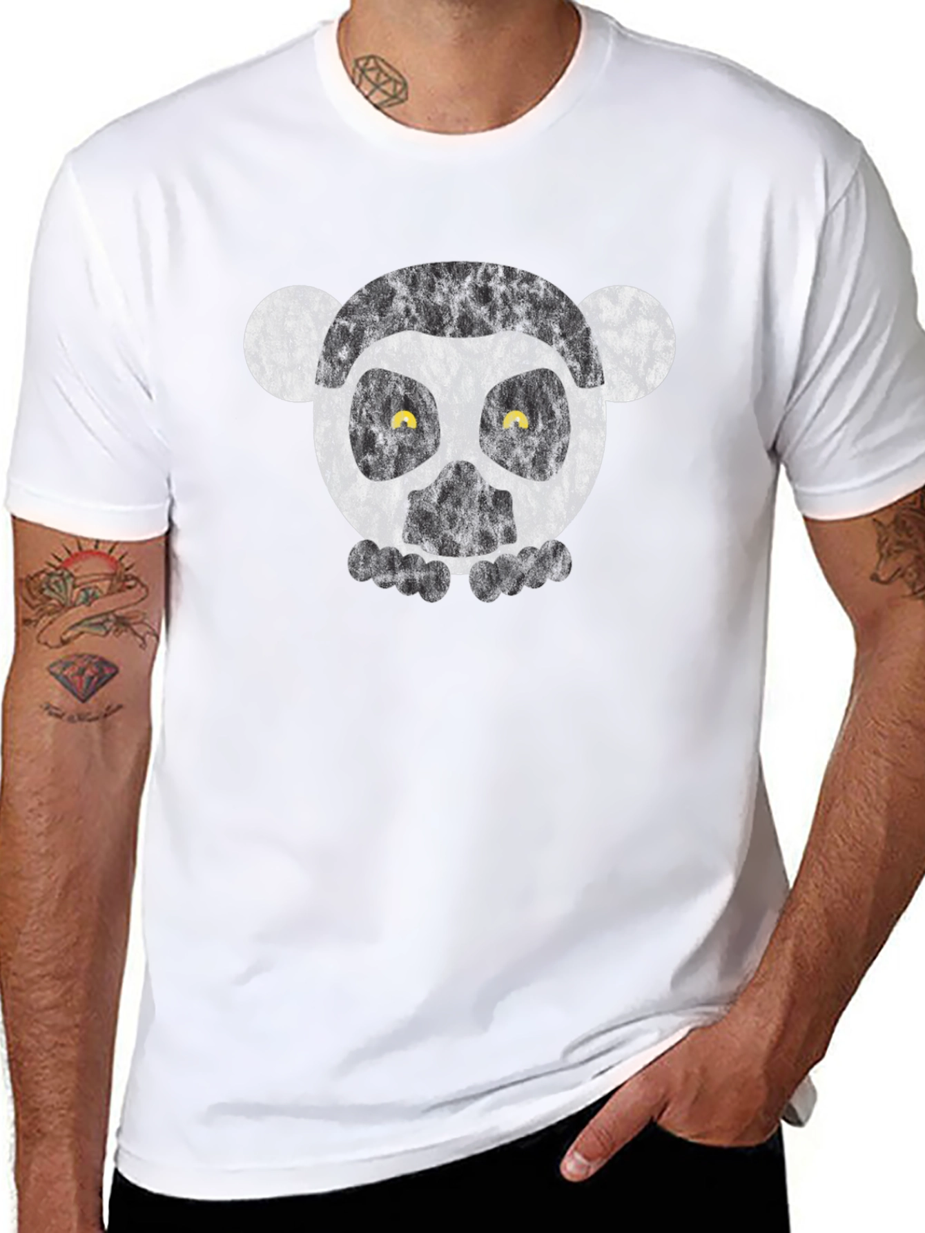 Black T-Shirt with Lemur Face Graphic