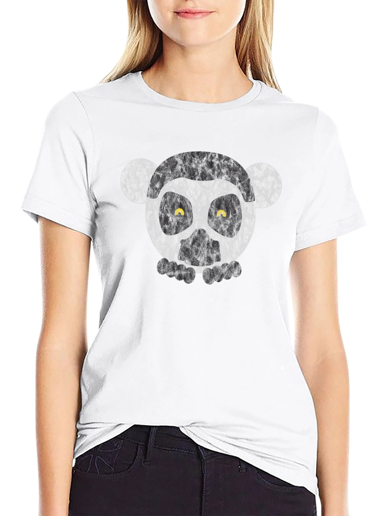 Black T-Shirt with Lemur Face Graphic