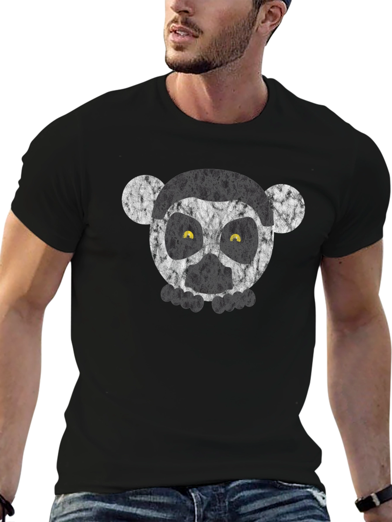 Black T-Shirt with Lemur Face Graphic
