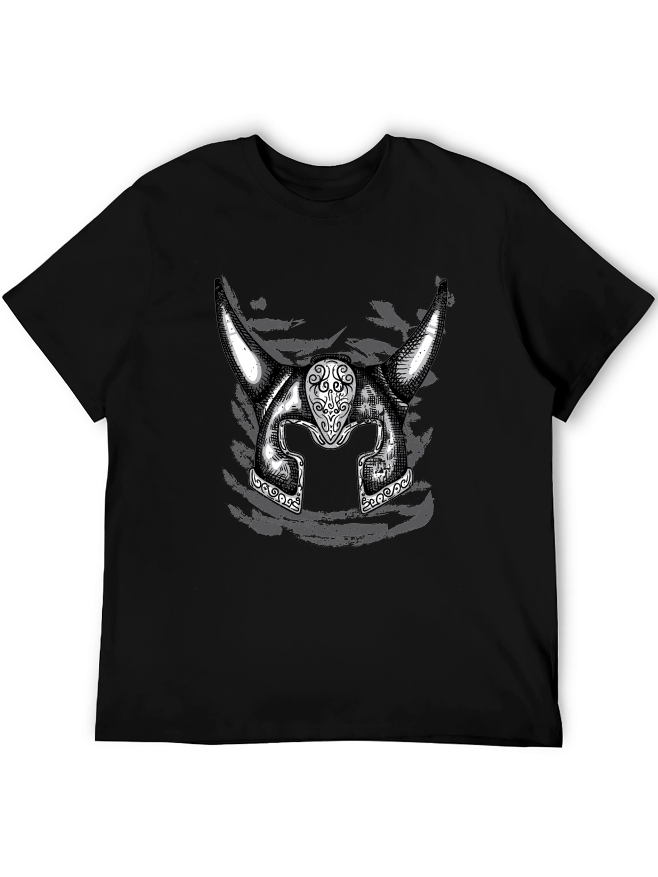 Viking Helmet Graphic Tee - Black Cotton Shirt