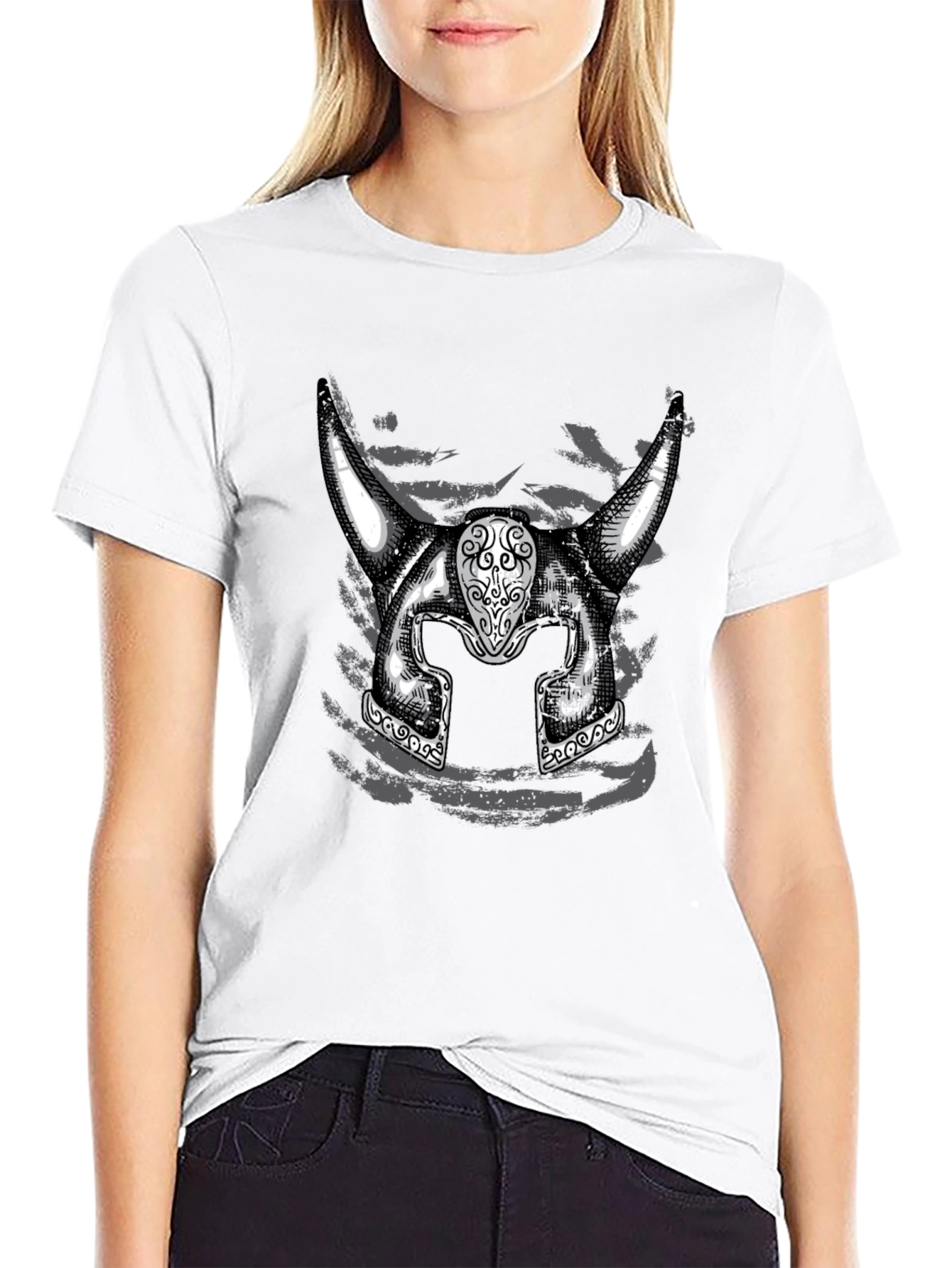 Viking Helmet Graphic Tee - Black Cotton Shirt