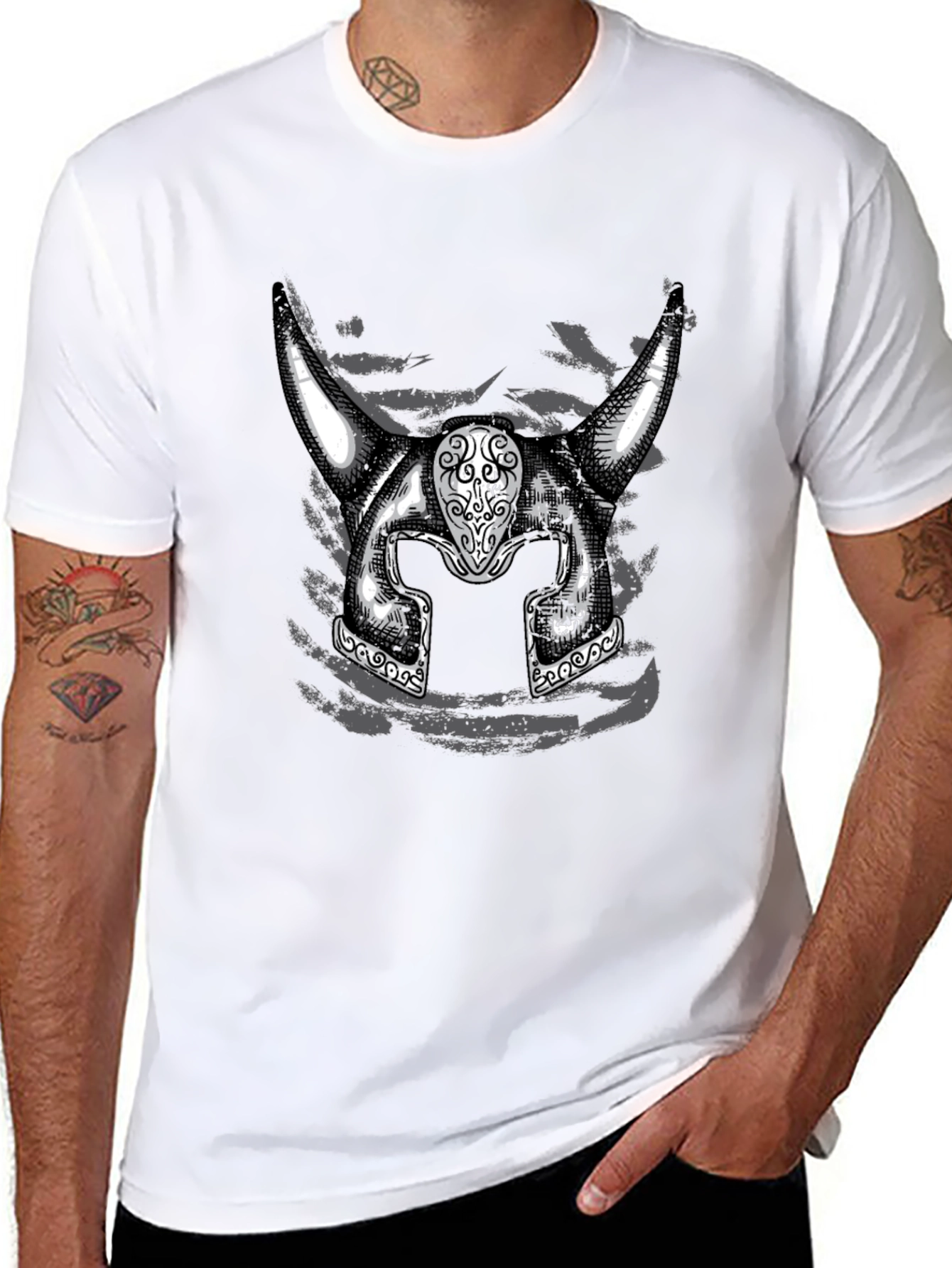 Viking Helmet Graphic Tee - Black Cotton Shirt