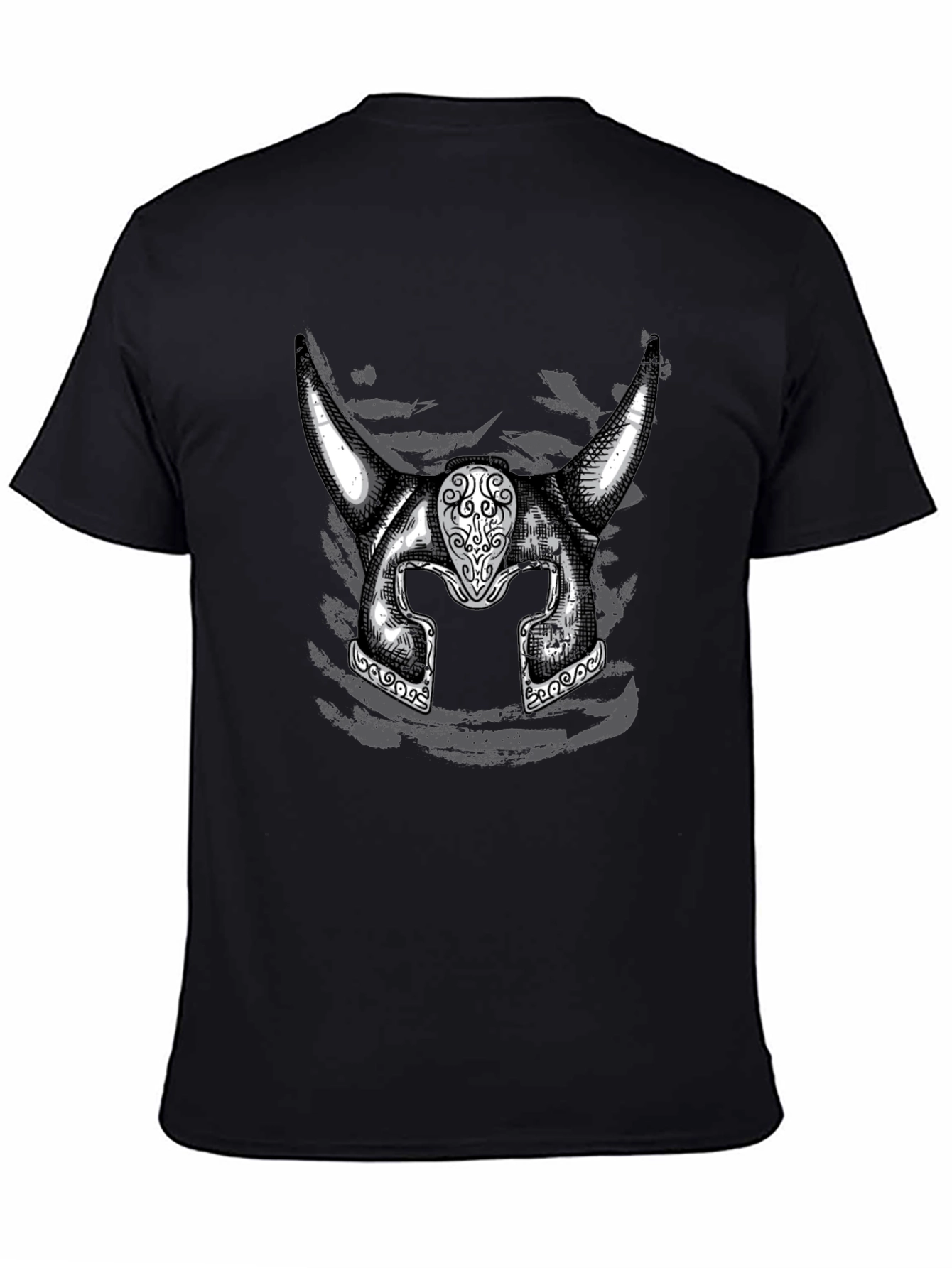 Viking Helmet Graphic Tee - Black Cotton Shirt