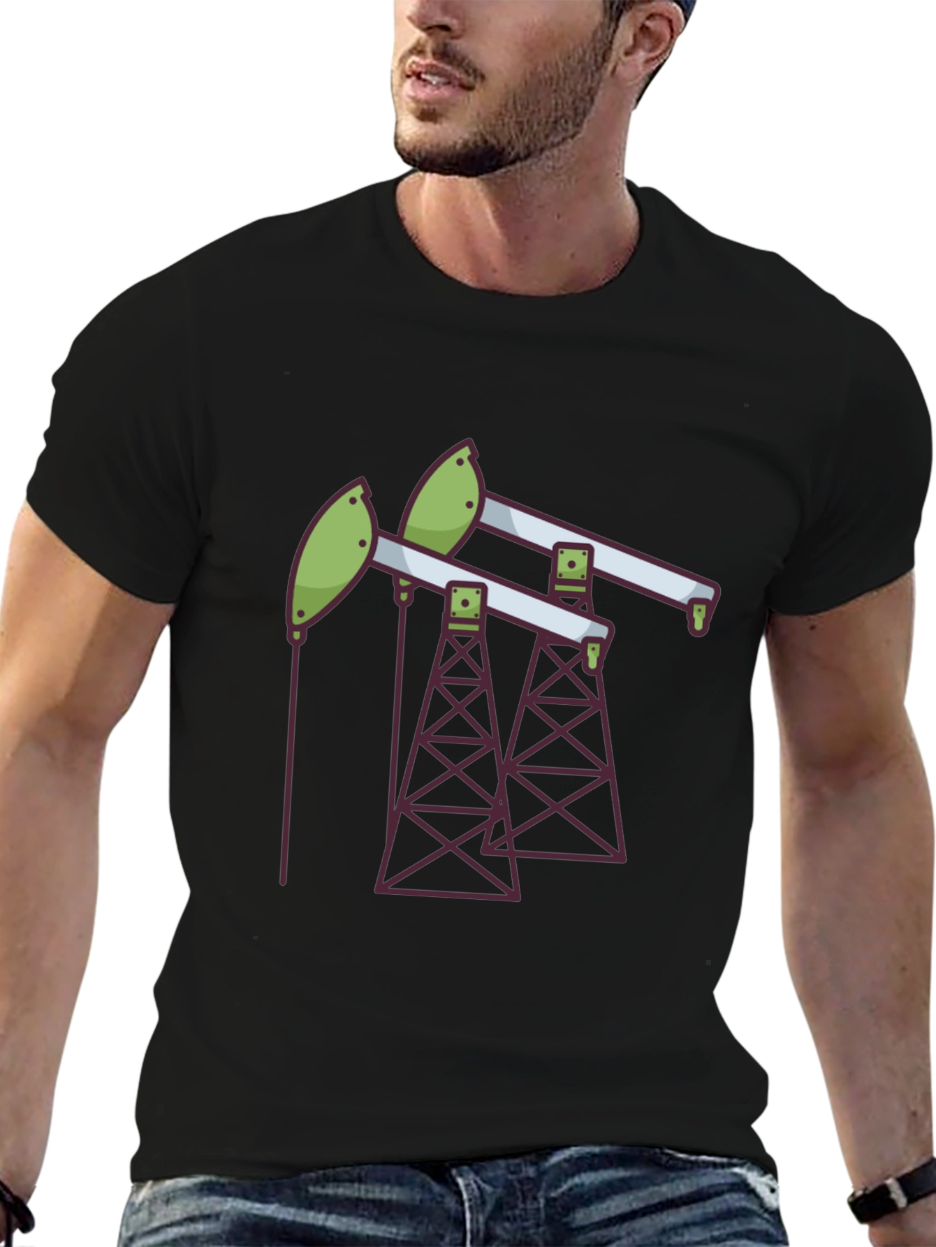 Black Oil Rig T-Shirt - Modern Graphic Tee