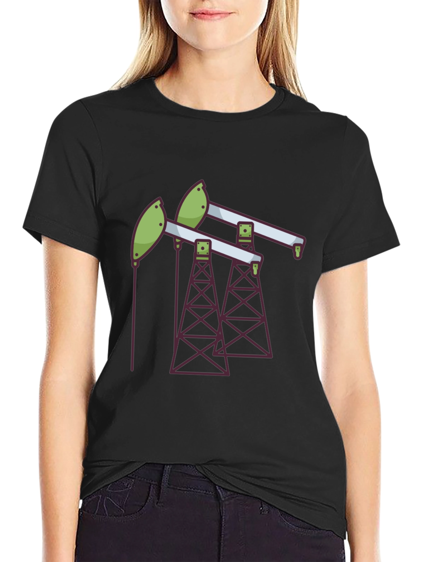 Black Oil Rig T-Shirt - Modern Graphic Tee