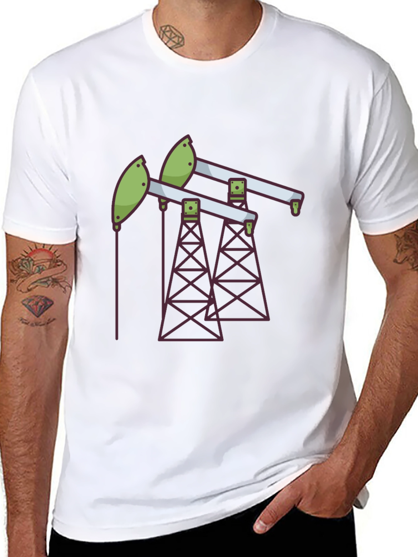 Black Oil Rig T-Shirt - Modern Graphic Tee