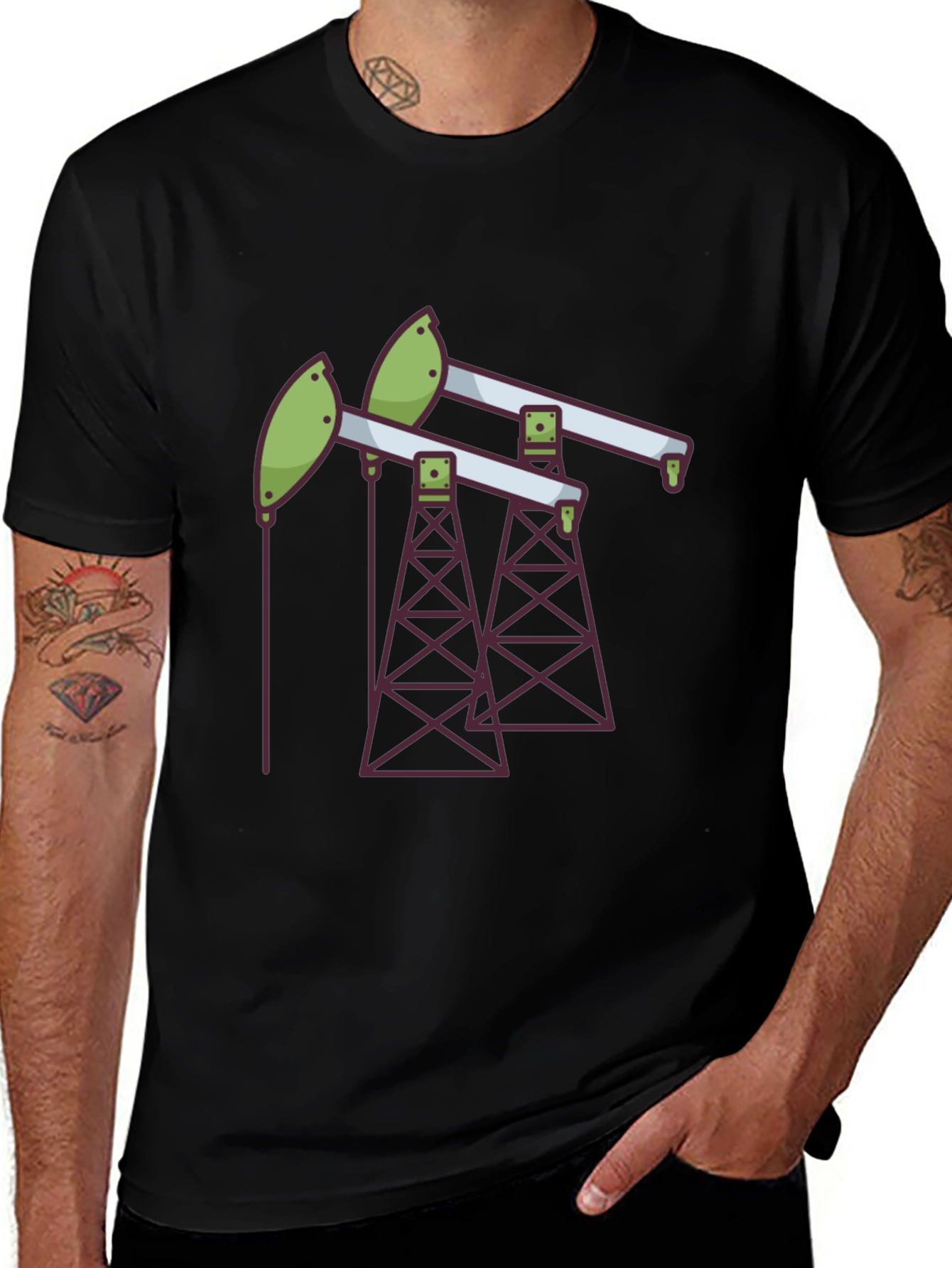 Black Oil Rig T-Shirt - Modern Graphic Tee