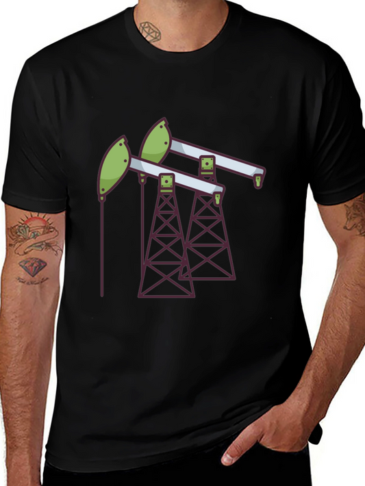 Black Oil Rig T-Shirt - Modern Graphic Tee