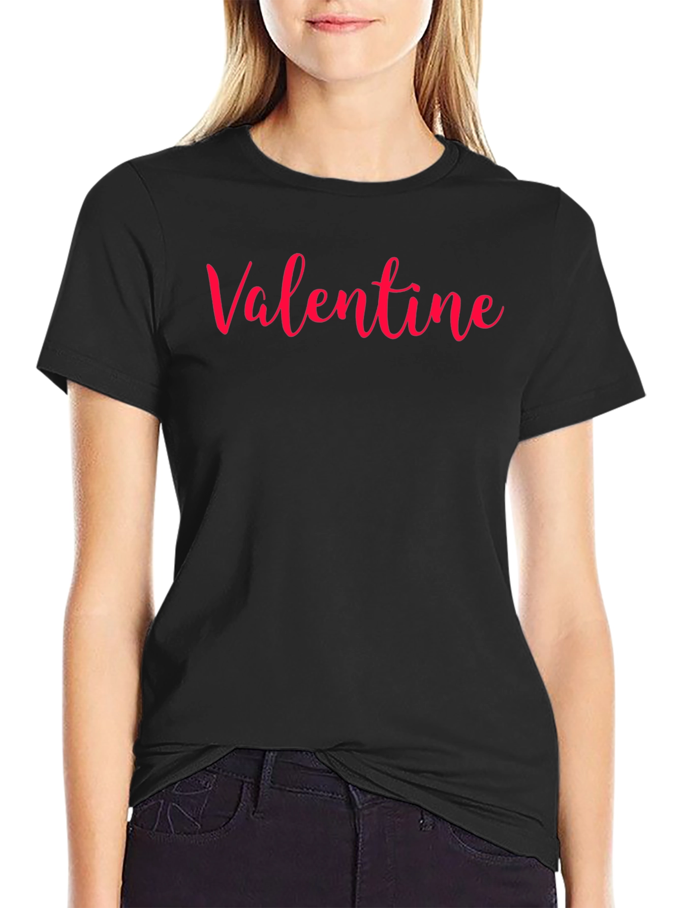 Valentine Red Script Black T-Shirt