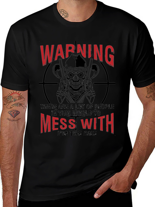 Warning Skull Graphic Tee - Black Cotton