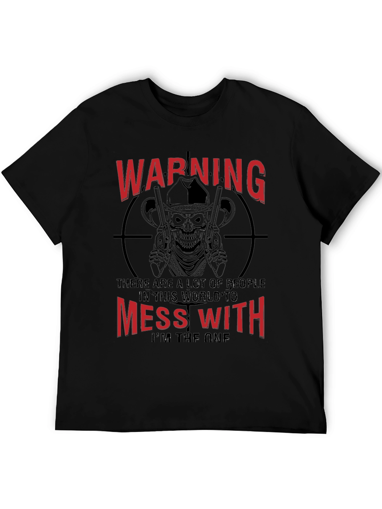 Warning Skull Graphic Tee - Black Cotton