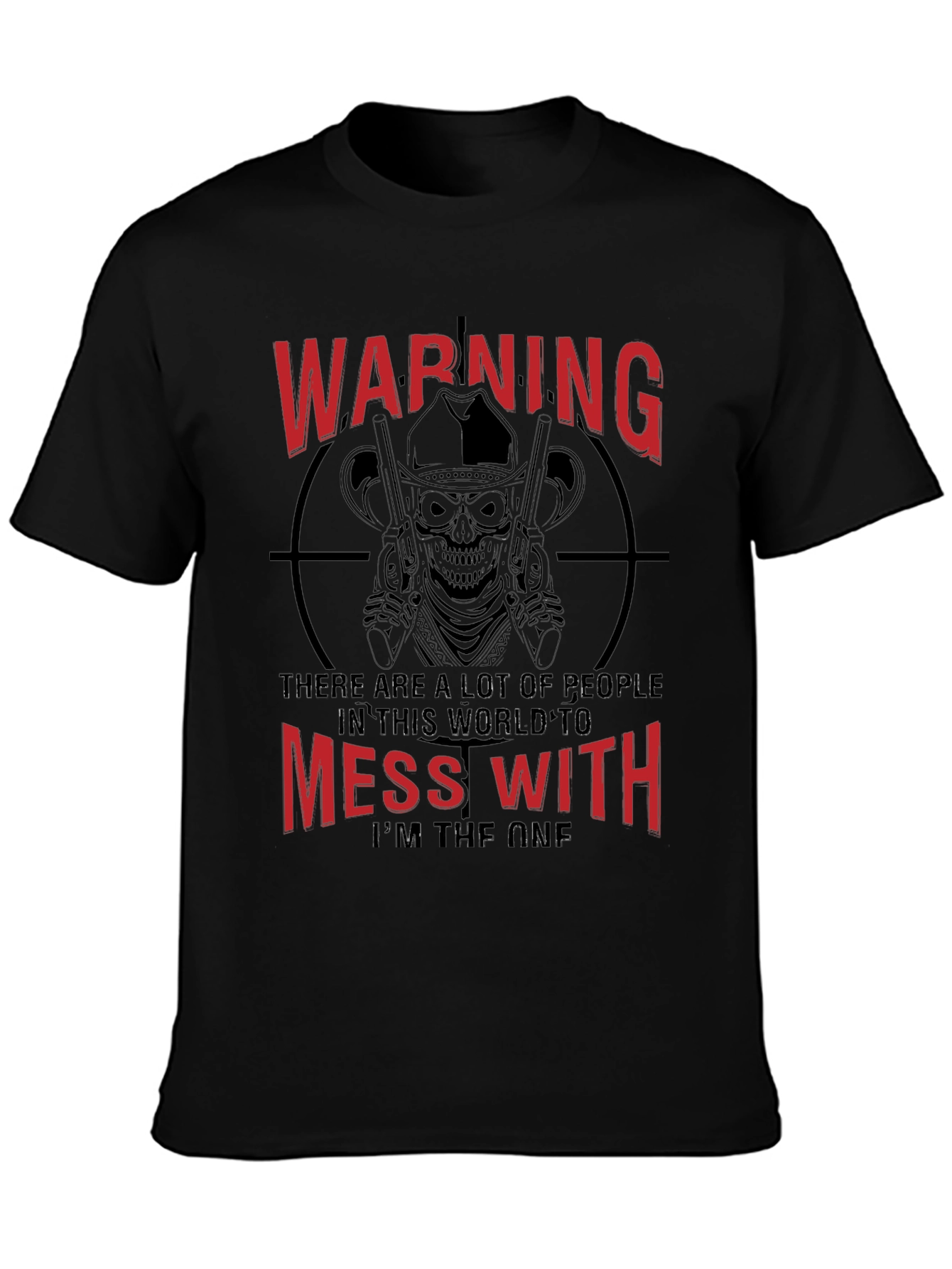 Warning Skull Graphic Tee - Black Cotton