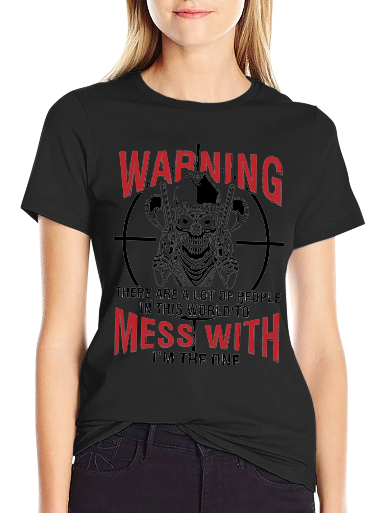 Warning Skull Graphic Tee - Black Cotton