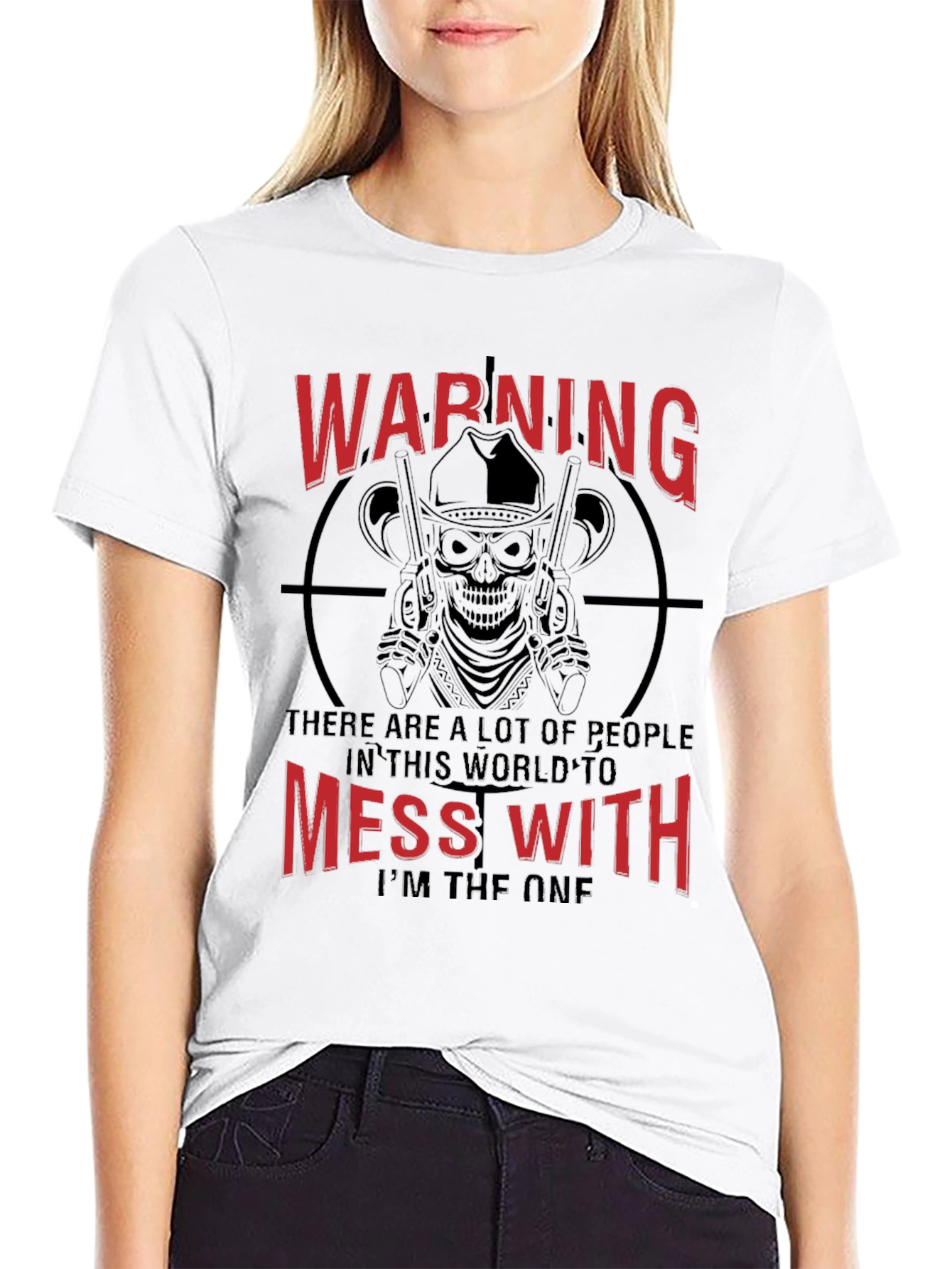Warning Skull Graphic Tee - Black Cotton