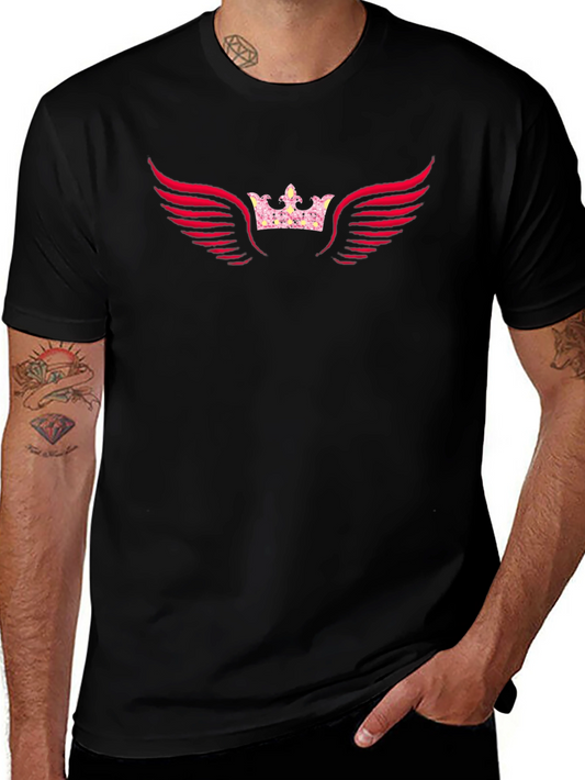 Black Graphic Tee - Crown & Wings Design