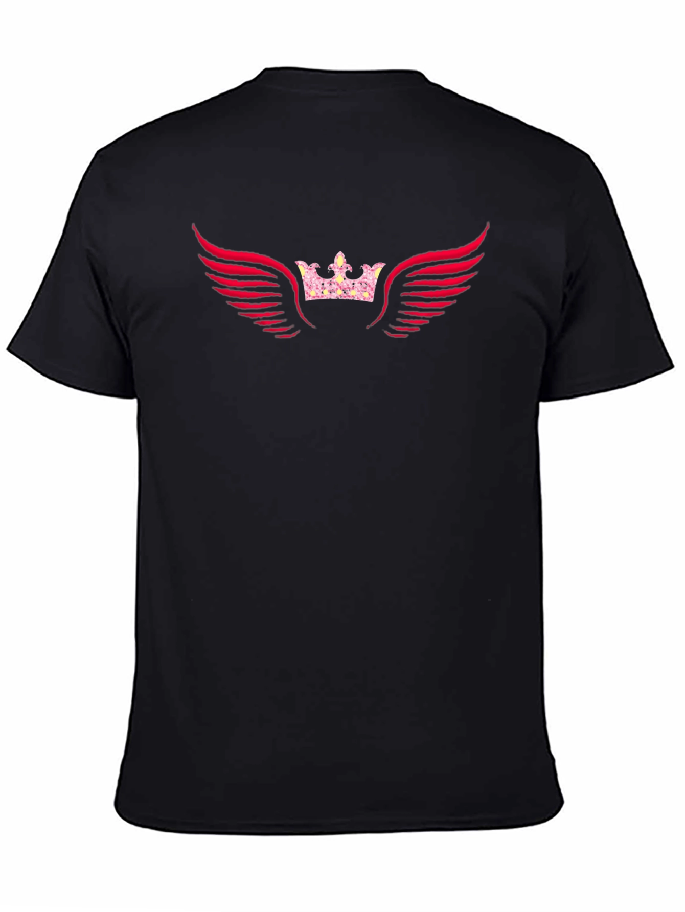 Black Graphic Tee - Crown & Wings Design