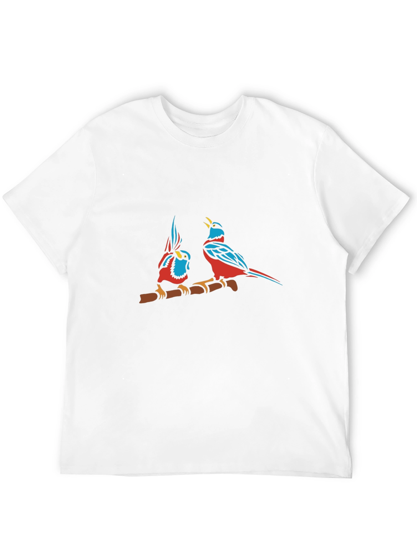 Bird Print Black Cotton T-Shirt