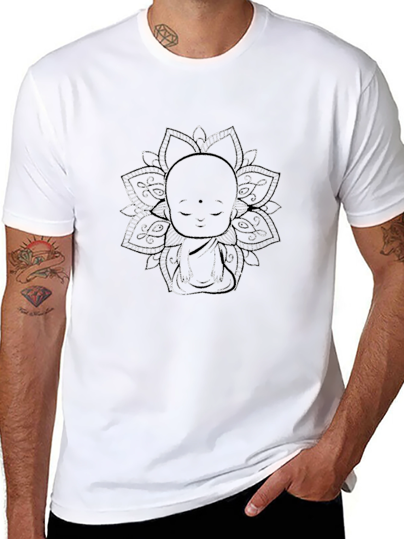 Zen Monk Mandala Graphic Black T-Shirt
