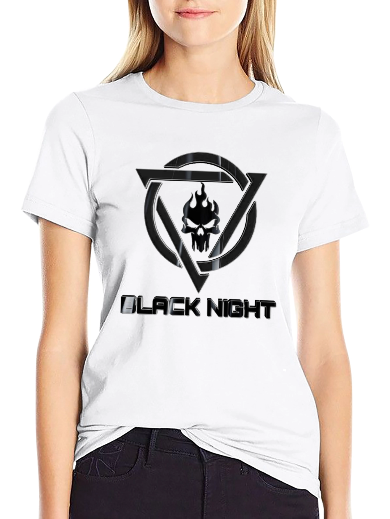 Black Night Graphic Tee - Edgy Skull Design
