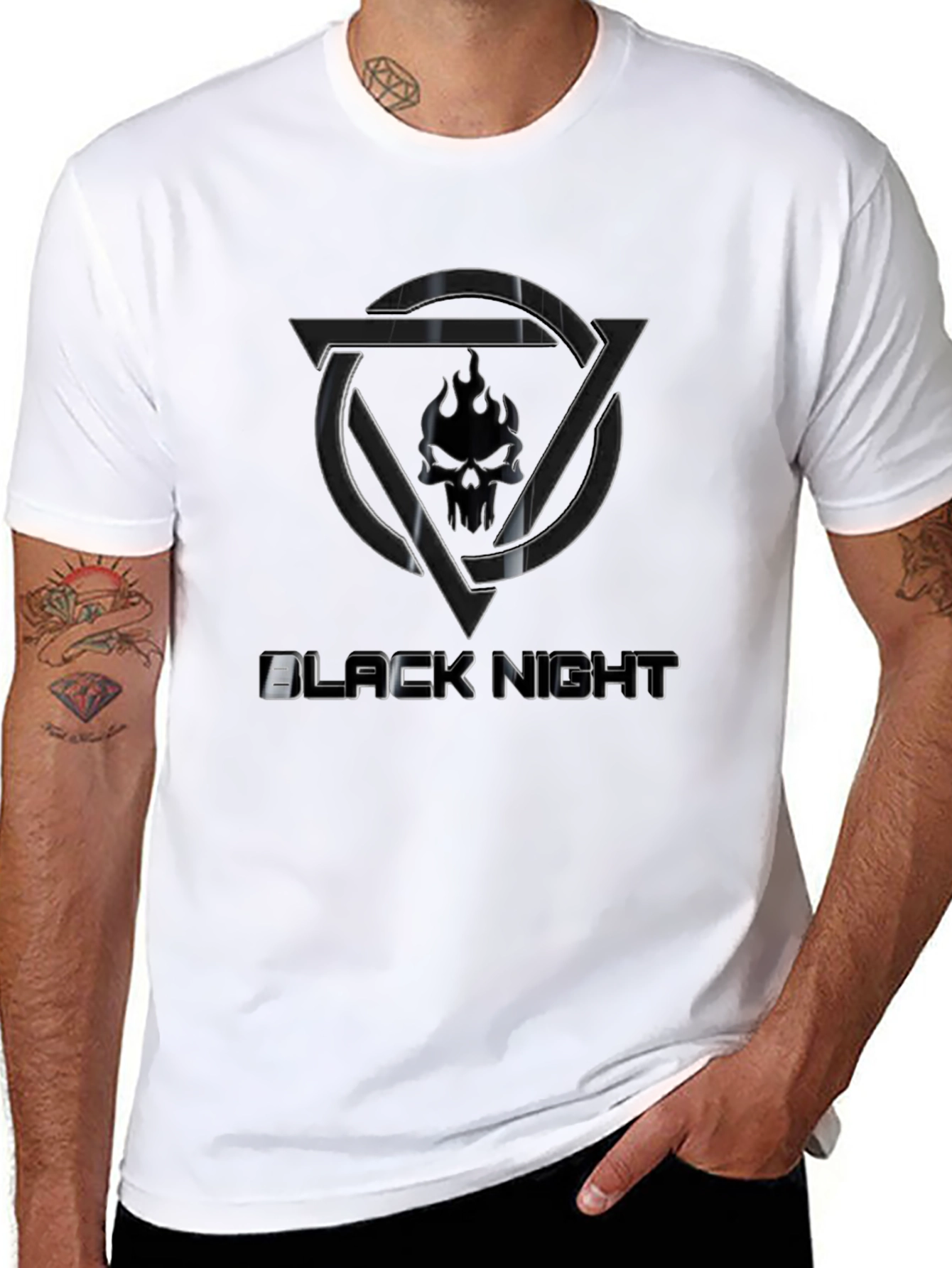 Black Night Graphic Tee - Edgy Skull Design