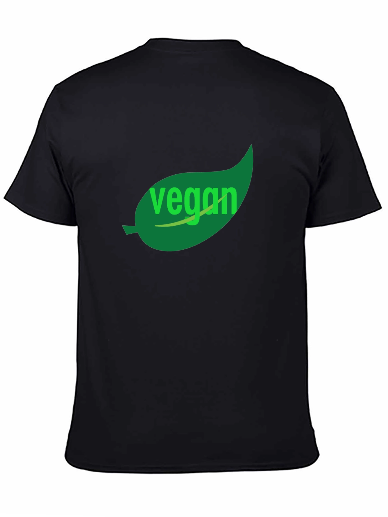 Vegan T-Shirt - Green Leaf Design Black Cotton