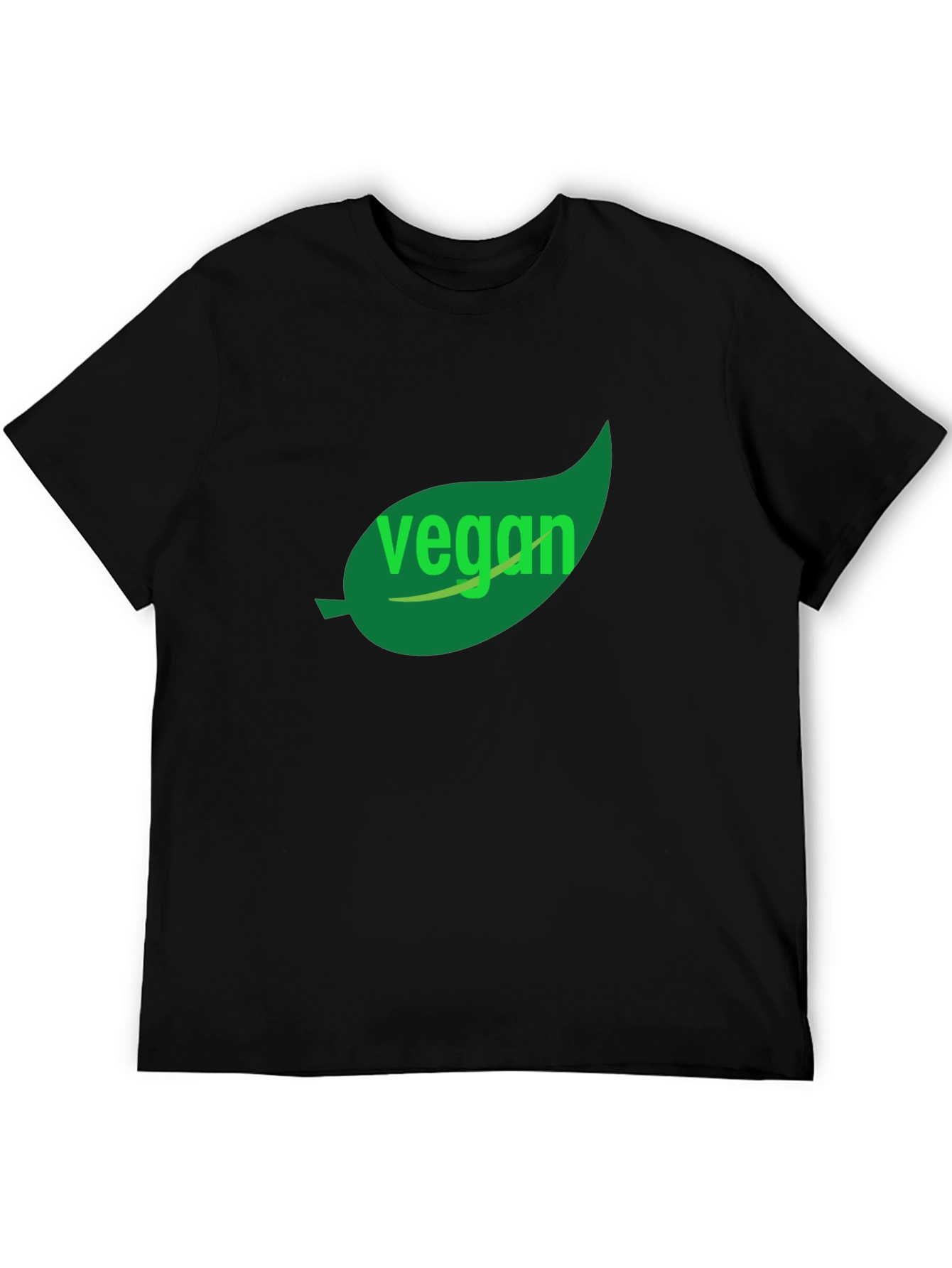 Vegan T-Shirt - Green Leaf Design Black Cotton