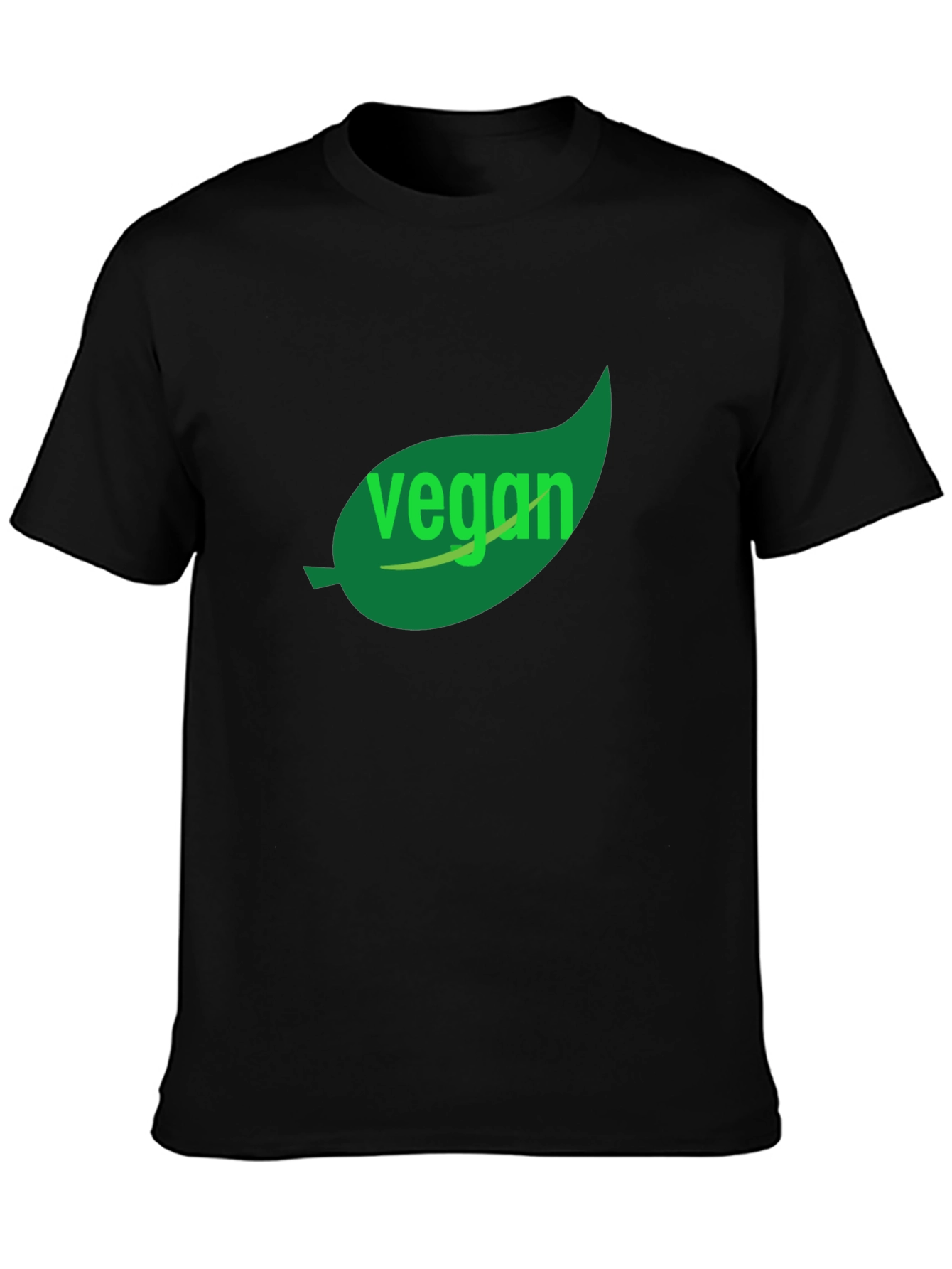 Vegan T-Shirt - Green Leaf Design Black Cotton