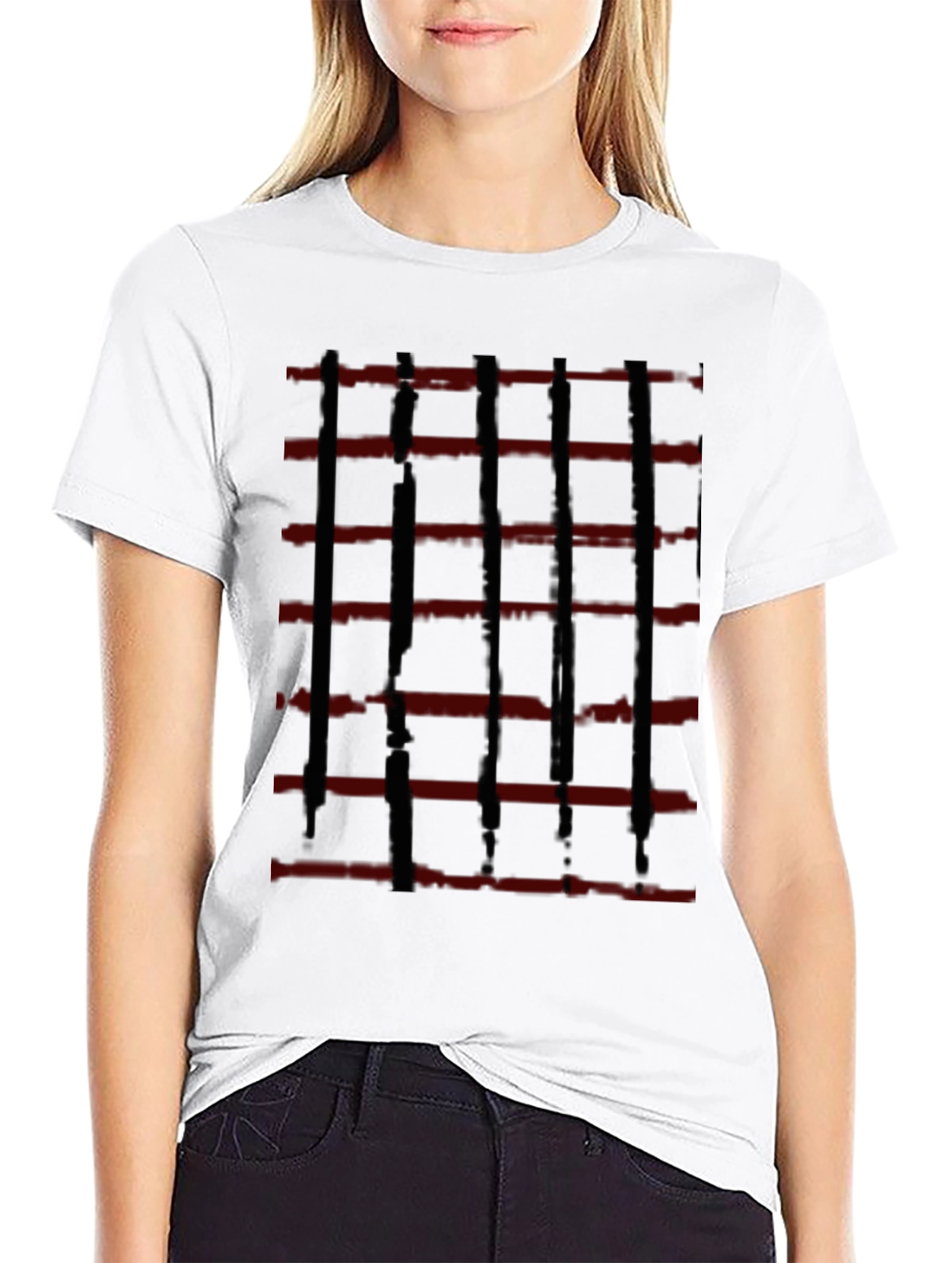 Abstract Red and Black Striped Graphic Tee