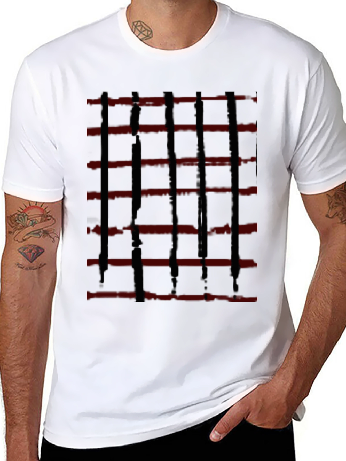 Abstract Red and Black Striped Graphic Tee