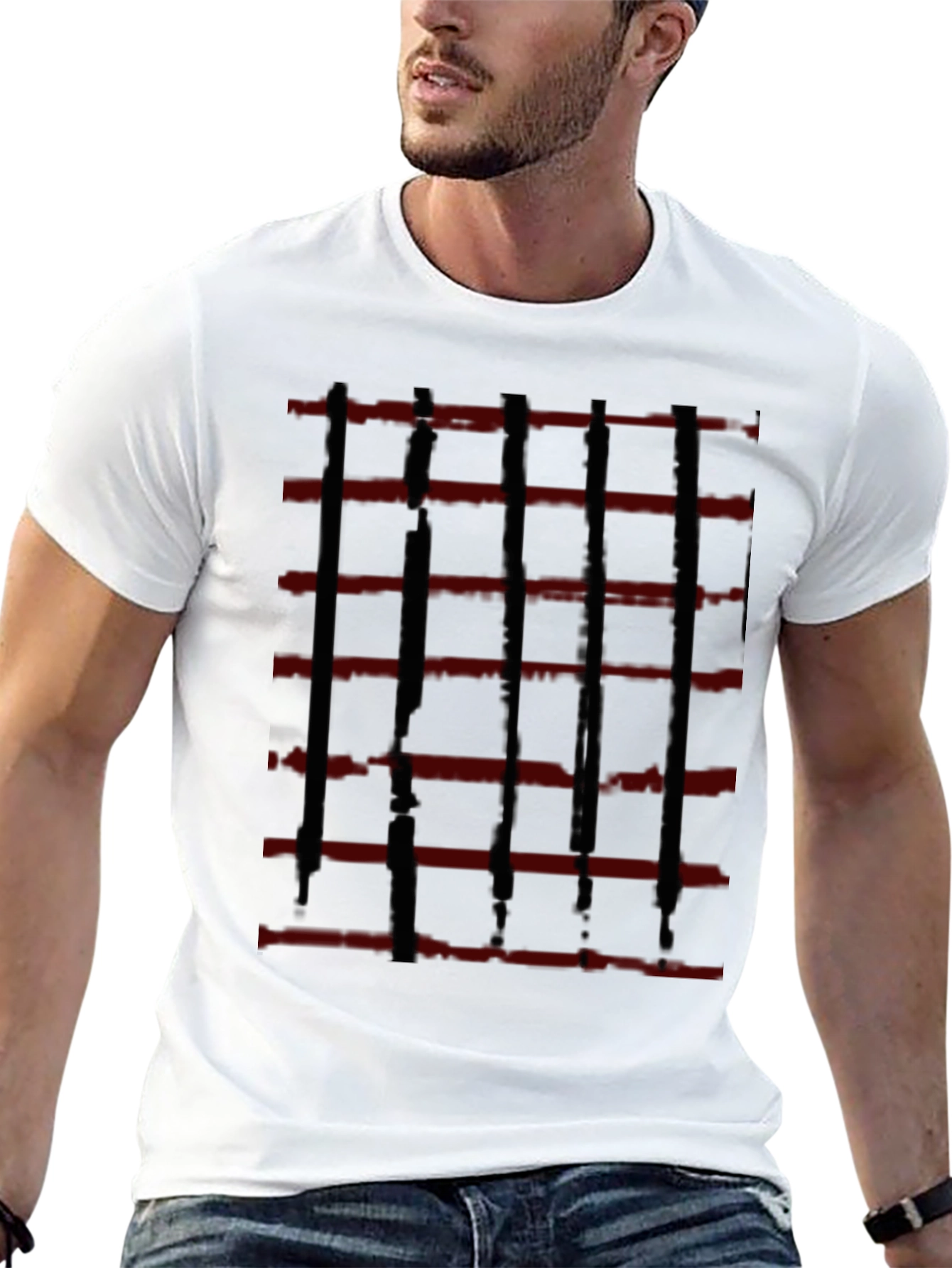 Abstract Red and Black Striped Graphic Tee