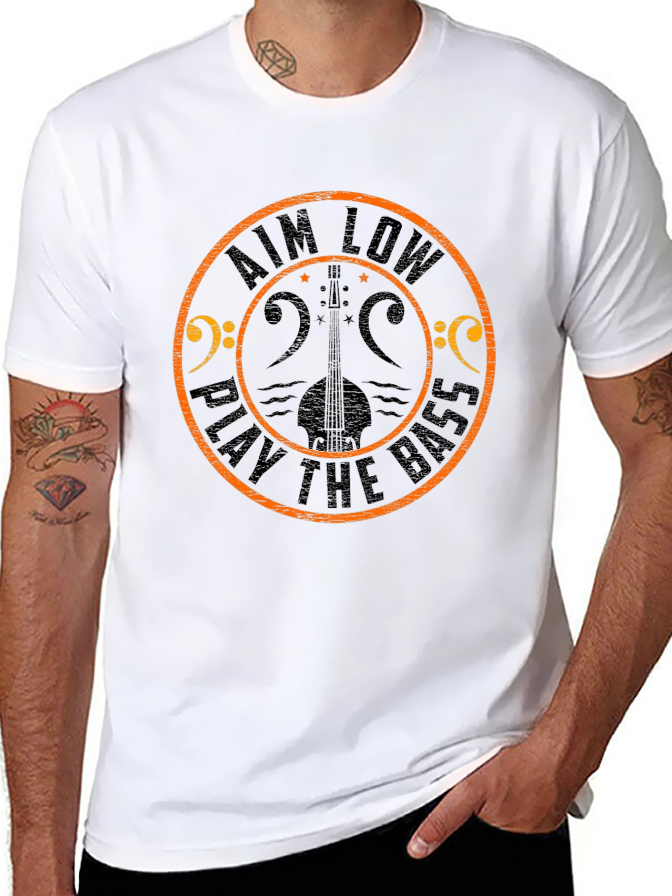 Aim Low Play the Bass Black Graphic T-Shirt