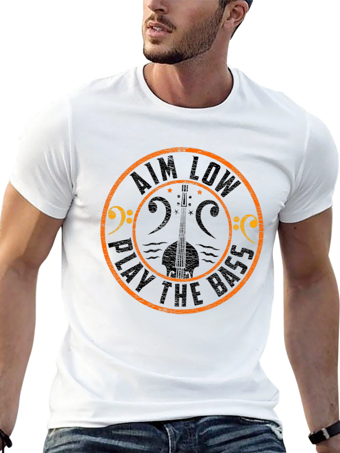Aim Low Play the Bass Black Graphic T-Shirt
