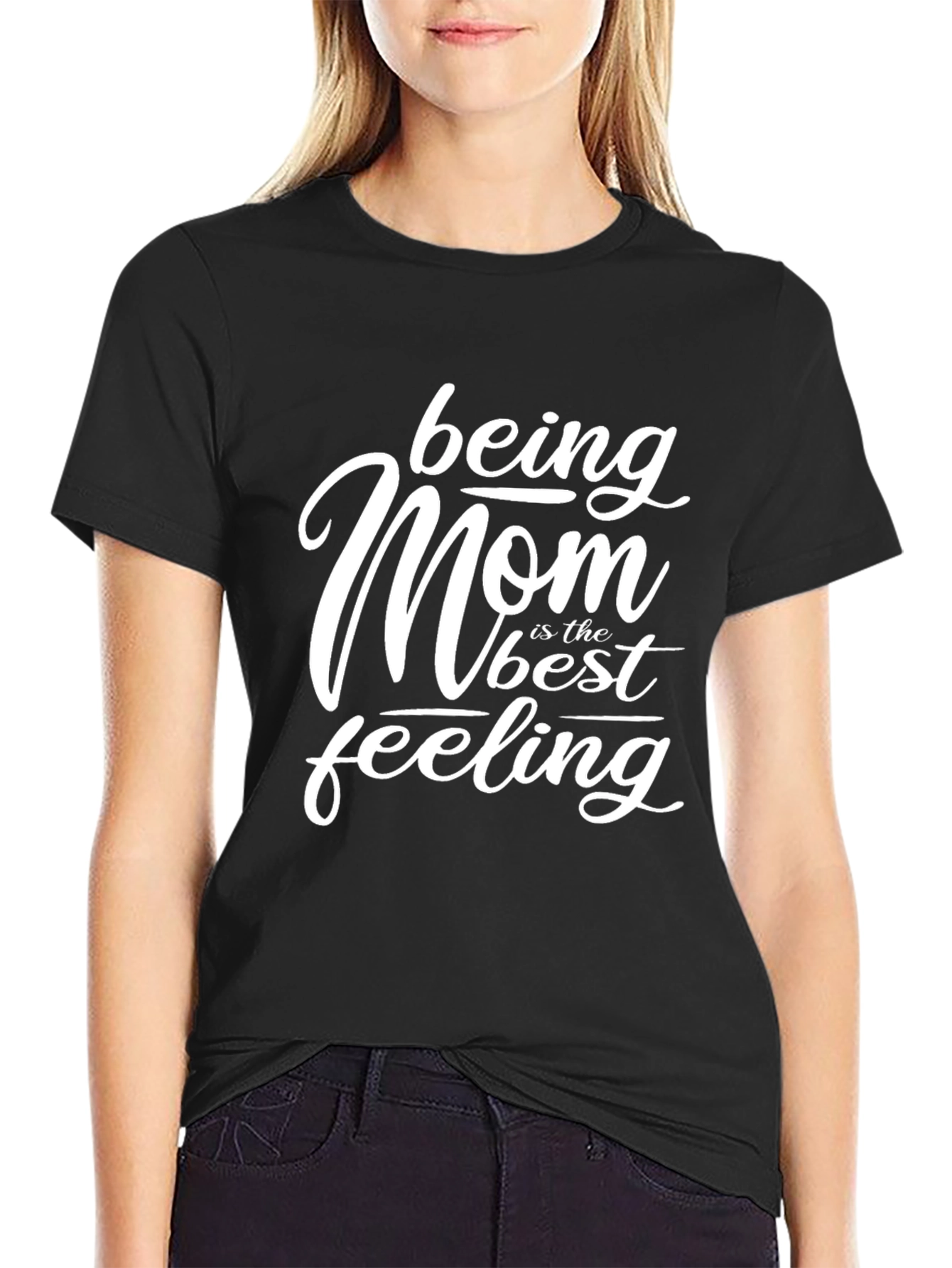 Being Mom Best Feeling Black Graphic T-Shirt