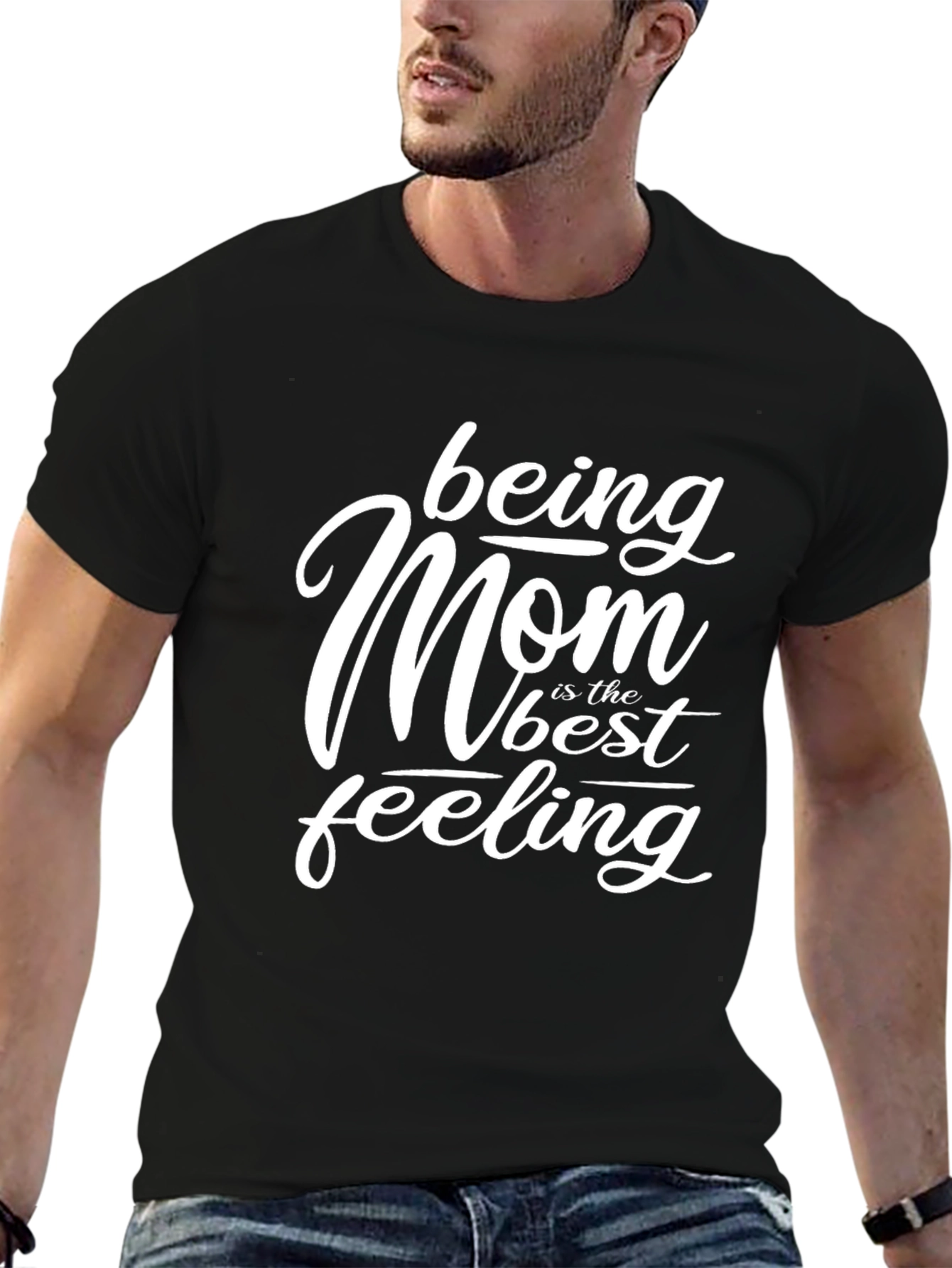 Being Mom Best Feeling Black Graphic T-Shirt