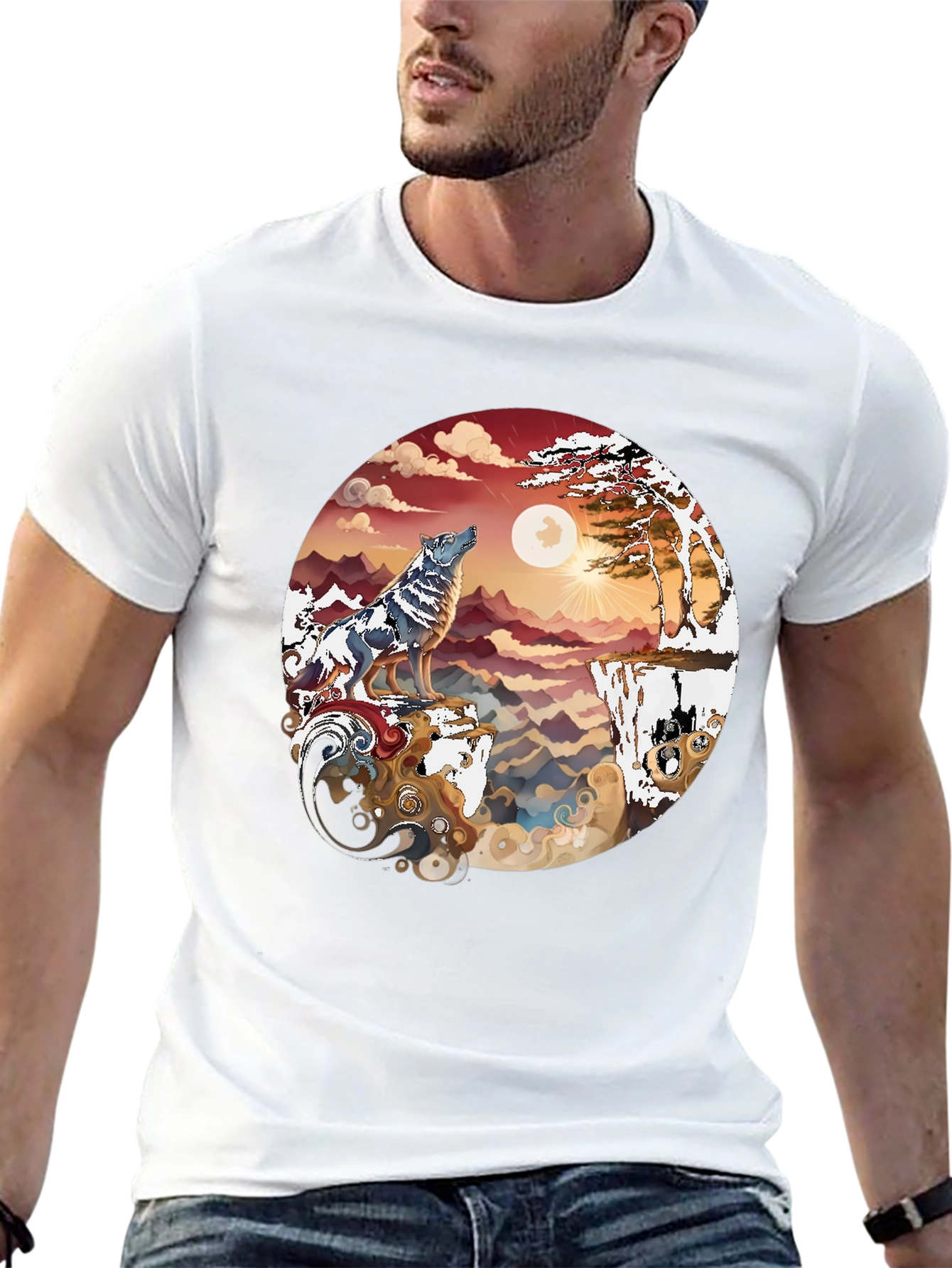 Wolf Landscape Graphic Tee - Black