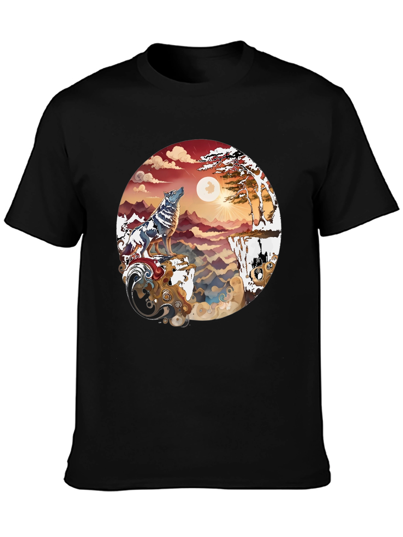 Wolf Landscape Graphic Tee - Black