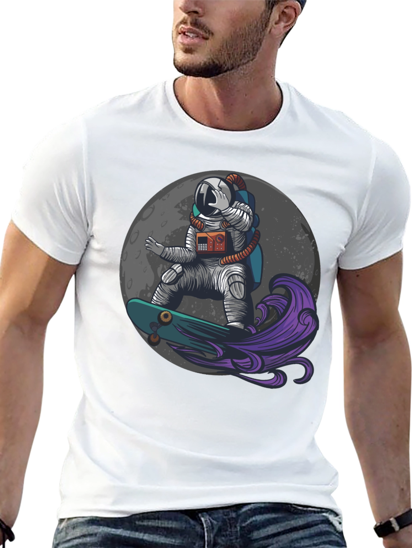Astronaut Skateboard Moon Graphic T-Shirt