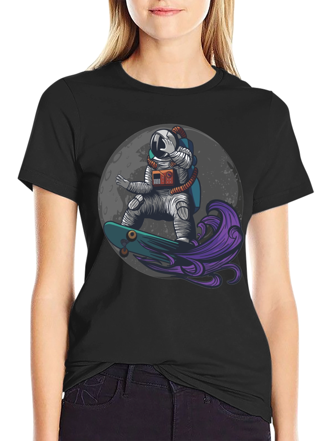 Astronaut Skateboard Moon Graphic T-Shirt