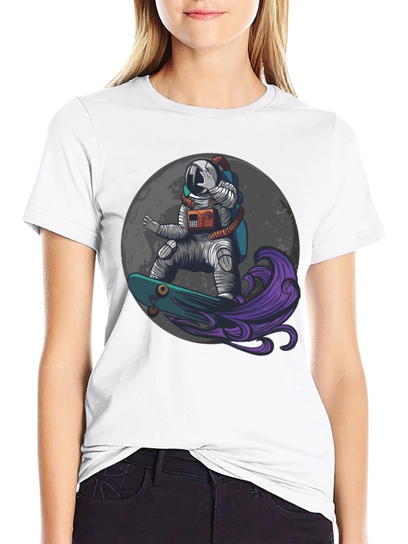 Astronaut Skateboard Moon Graphic T-Shirt
