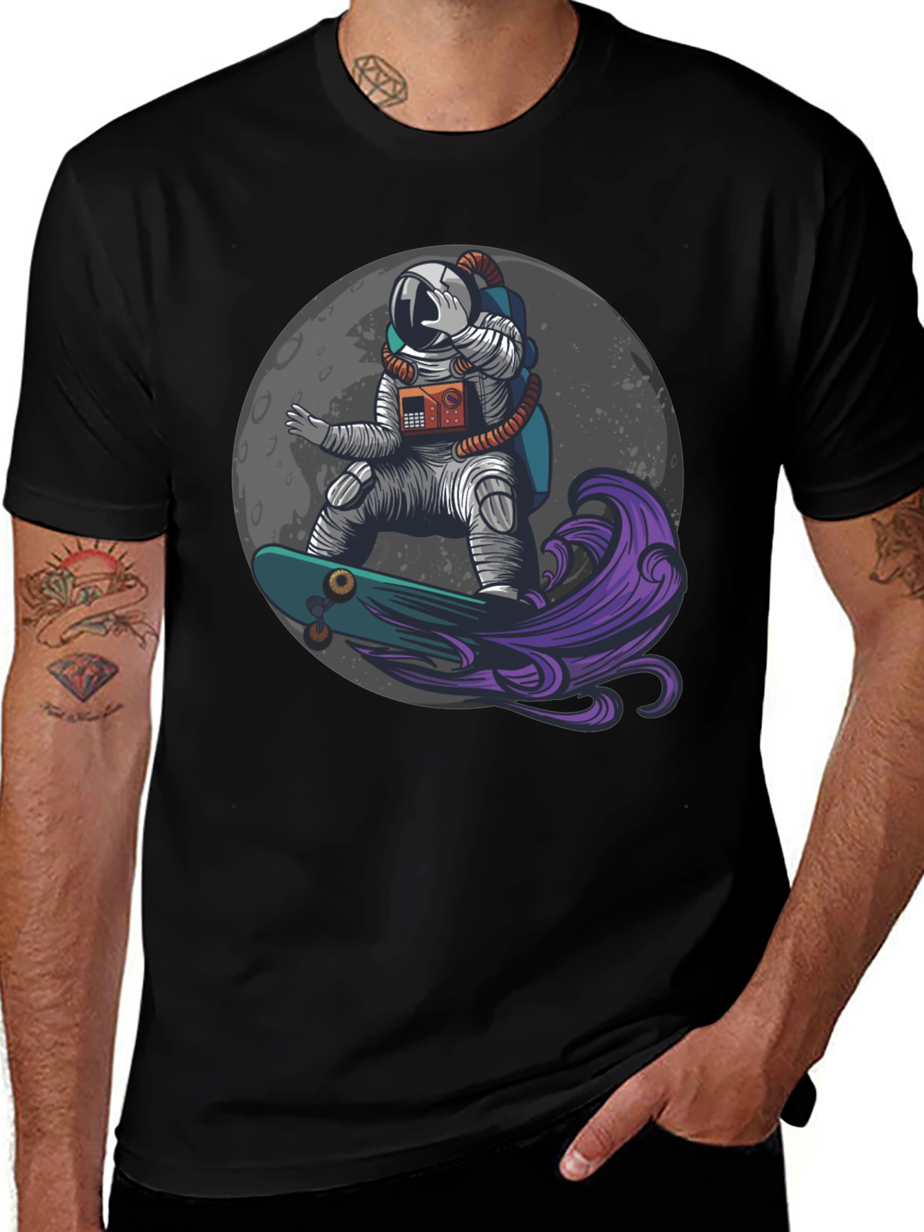 Astronaut Skateboard Moon Graphic T-Shirt