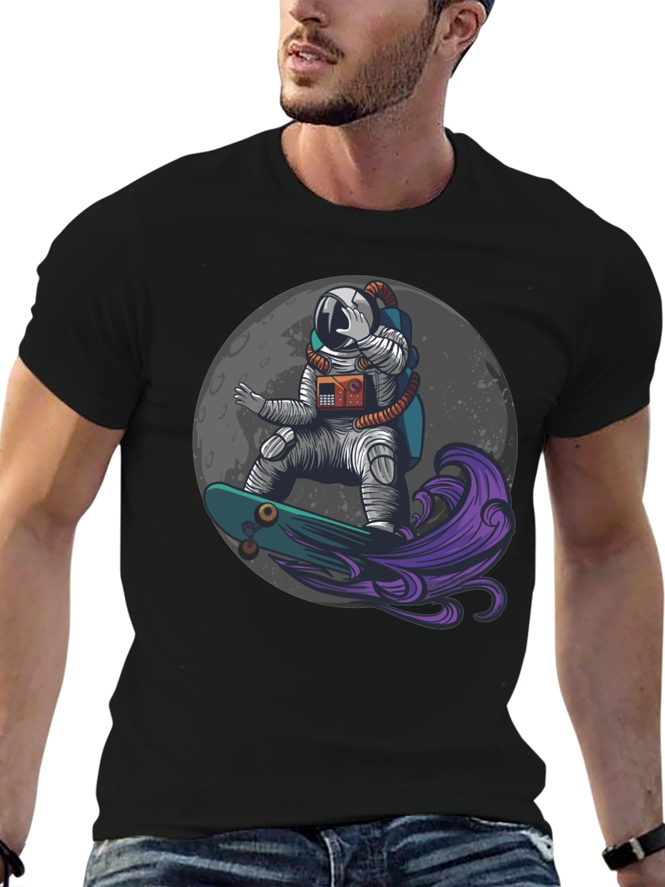 Astronaut Skateboard Moon Graphic T-Shirt